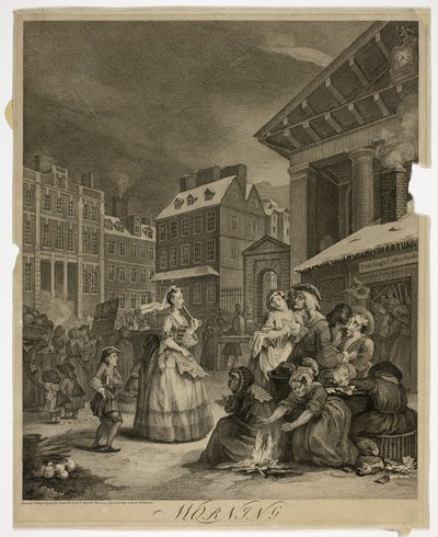 Morgon, tallrik ett från The Four Times of the Day av William Hogarth