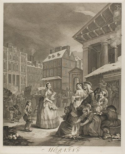 Morgon, tallrik ett från The Four Times of the Day av William Hogarth