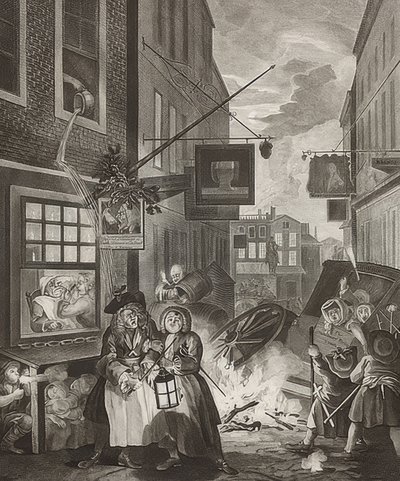 God natt. Från: The Four Times of the Day / De fyra tiderna på dagen. 1738 av William Hogarth