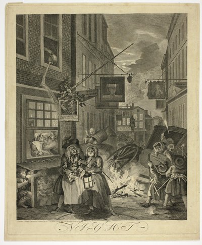 Natt, tallrik fyra från The Four Times of Day av William Hogarth
