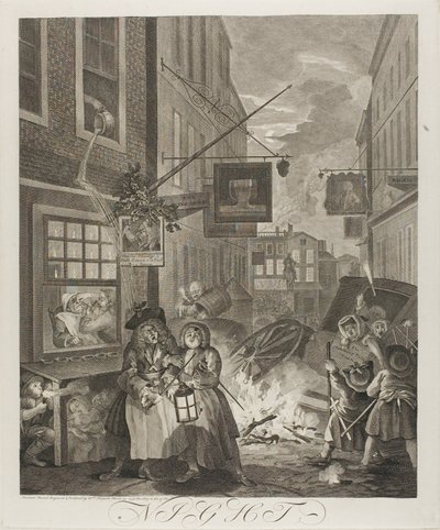 Natt, tallrik fyra från The Four Times of the Day av William Hogarth