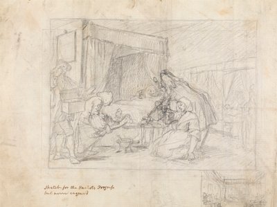 Operationsscen på ett sjukhus med underordnade skisser i marginalen nere till höger av William Hogarth