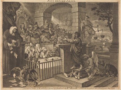 Paulus inför Felix, burleskerad av William Hogarth