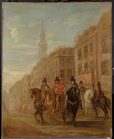 Restaureringsprocession av Charles II vid Cheapside, c.1745 av William Hogarth