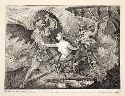 Satan, synd och död, pub. 1792 av William Hogarth