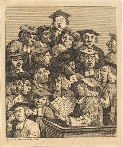 Forskare vid en föreläsning av William Hogarth