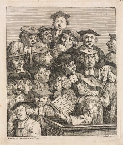 Forskare vid en föreläsning av William Hogarth