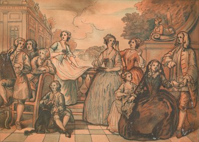 Skiss för The Jones Family Conversation Piece, 1730 av William Hogarth