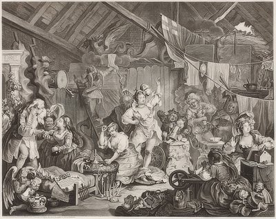 Promenerande skådespelerskor som klär sig i en lada. 1738 av William Hogarth