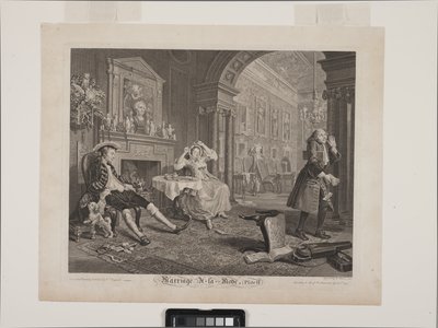 Frukostscenen: Marriage À La Mode, tavla 2 (etting och gravyr) av William Hogarth