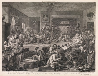 Valet, plansch 1: ”En valfest” av William Hogarth