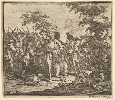 Mötet med Talgol och Magnano Sjutton små illustrationer för Samuel Butler..., 1721-26. av William Hogarth