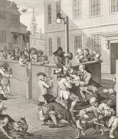 Det första steget av grymhet. Från: Grymhetens fyra stadier / Grymhetens fyra stadier. 1751 av William Hogarth