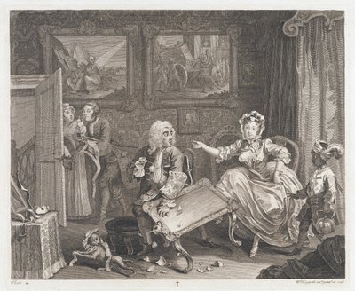 Skökan hittar en beskyddare, designad 1732, tryckt 1744 (Etsning och gravyr) av William Hogarth