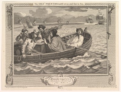 The Idle Prentice vände sig bort och skickades till sjöss Industri och sysslolöshet, skylt..., 30 september 1747. av William Hogarth