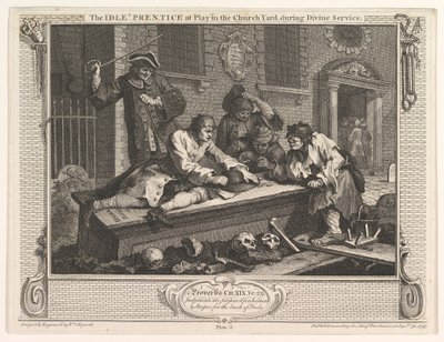 The Idle Prentice at Play in the Church Yard Industry and Idleness, skylt 3, 30 september 1747. av William Hogarth