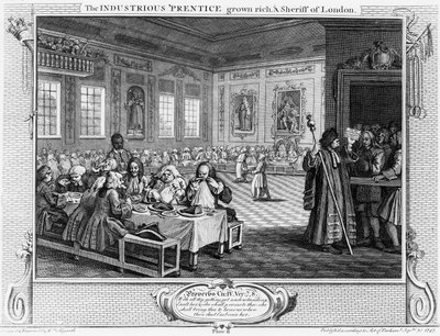 Den flitiga "Prentice Grown Rich" och sheriff i London, tavla VIII i "Industry and Idleness", 1747 av William Hogarth