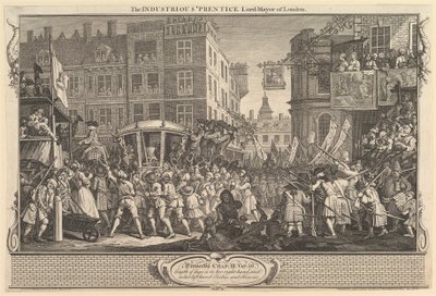 The Industrious Prentice Lord Mayor of London: Industry and Idleness, tallrik..., 30 september 1747. av William Hogarth