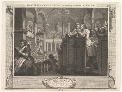 The Driftous Prentice Performing the Duty of a Christian Industry and I..., 30 september 1747. av William Hogarth