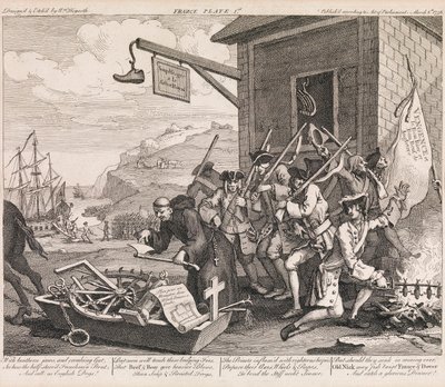 Invasionen, plansch 1: "Frankrike" av William Hogarth