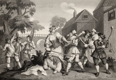 Riddaren underkastar sig Trulla, ur "Hudibras" av Samuel Butler (1612-80) graverad av F.F. Walker, från "The Works of William Hogarth", publicerad 1833. av William Hogarth