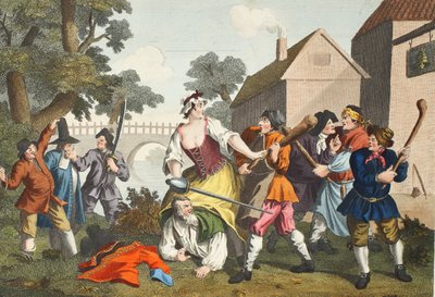 Riddaren underkastar sig Trulla, från "Hudibras" av Samuel Butler (1612-80), illustration från "Hogarth Restored: The Whole Works of the berömde William Hogarth, re-graved by Thomas Cook", pub. 1812 av William Hogarth