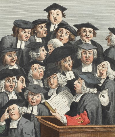 Föreläsningen, illustration från "Hogarth Restored: The Whole Works of the hyllade William Hogarth, re-graved by Thomas Cook", pub. 1812 (handfärgad gravyr) av William Hogarth
