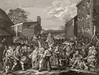 Marschen till Finchley, graverad av T.E. Nicholson, från "The Works of Hogarth", publicerad 1833 av William Hogarth
