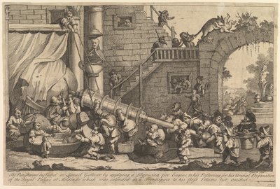 Straffet som tillfogades Lemuel Gulliver, december 1726. av William Hogarth
