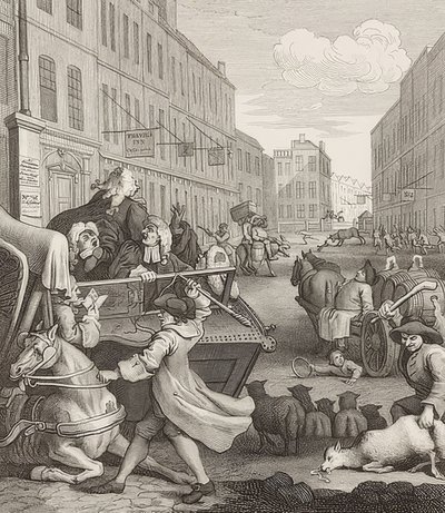 Det andra stadiet av grymhet. Från: Grymhetens fyra stadier / Grymhetens fyra stadier. 1751 av William Hogarth