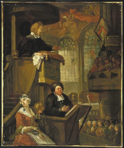 Den sovande församlingen, 1728 av William Hogarth