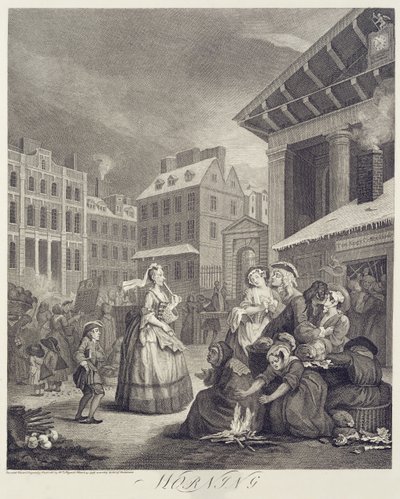 Tider på dagen: Morgon (gravyr) av William Hogarth