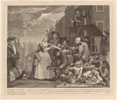Arresterad för skulder, blad 4 ur serien "En rumlares liv" av William Hogarth