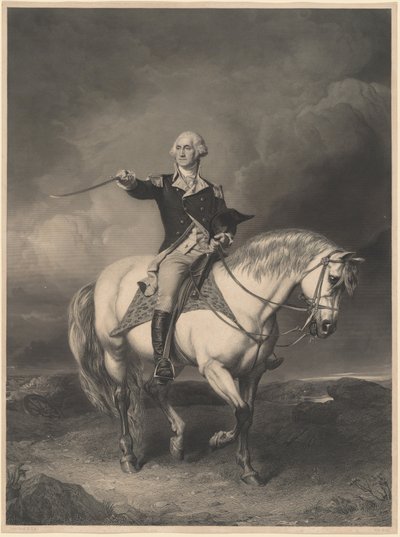 George Washington till häst av William Holl II after John Faed