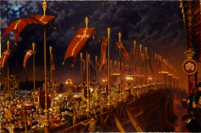 London Bridge på natten för prinsen och prinsessan av Wales bröllop, 1863 av William Holman Hunt