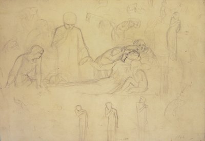 Studier för figurerna av doktorn, sörjande och Minerva av William Holman Hunt
