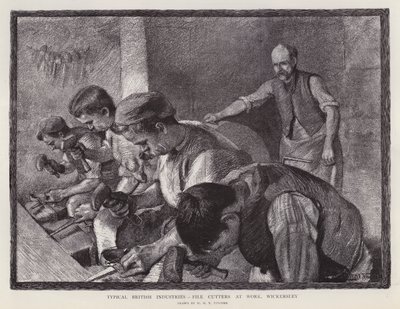 Filskärare på jobbet, Wickersley, South Yorkshire (litho) av William Holt Yates (after) Titcomb