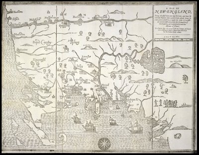 En karta över New-England, från "A Narrative of the Troubles with the Indians", William Hubbard och John Foster av William Hubbard
