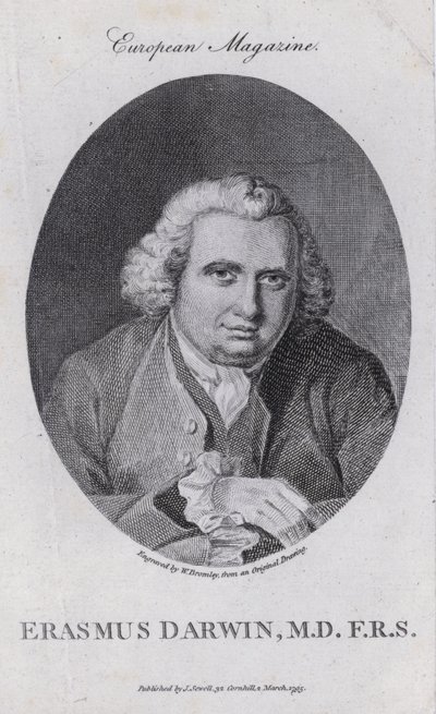Erasmus Darwin, engelsk läkare, naturfilosof, poet och förkämpe för avskaffandet av slavhandeln (gravyr) av William III (after) Bromley