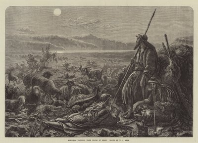 Herdar som tittar på sina flockar om natten av William J. Webbe or Webb