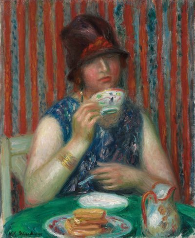Flicka med tekopp, ca 1920 (olja på duk) av William James Glackens