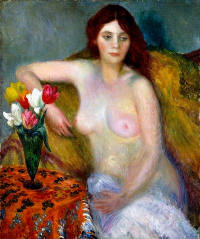 naken med tulpaner av William James Glackens