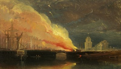 Bristol Riots: The Burning of the Toll-Houses på Prince Street Bridge med St Mary Redcliffe av William James Muller