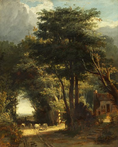 Landskap med Frenchay Church in the Distance (olja på duk) av William James Muller