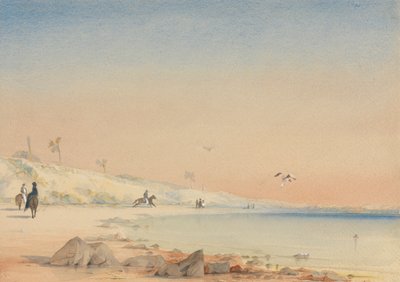 Gambia - en sandig vik med figurer som går och rider vid Cape St. Mary av William John Chamberlayne