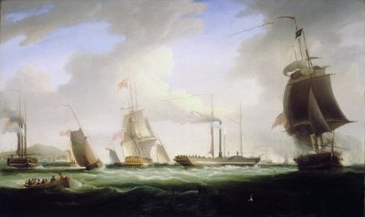 Kung Georg IV av England (1762-1830) gick ombord på "Lightning", postväsendets första ångbåt, på väg till Dublin (Irland), 12 augusti av William John Huggins