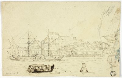 Hamnstad med fästning av William John Huggins