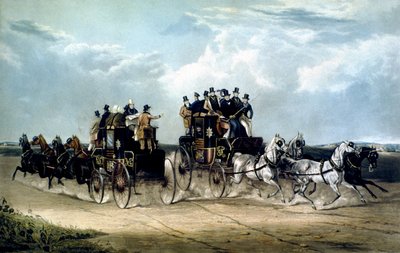 Brighton Day Mails passerar över Hockward Common, graverade av Charles Hunt av William Joseph (after) Shayer