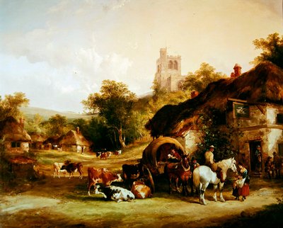 The Swan Inn (olja på panel) av William Joseph Shayer