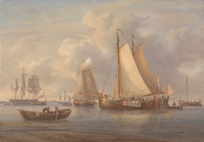 Holländska fiskebåtar för ankar i en mynning av William Joy